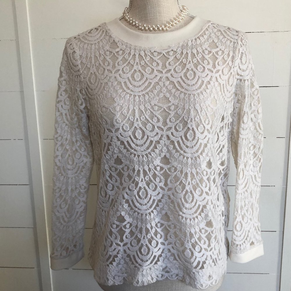 Banana Republic ivory lace long sleeve button top
